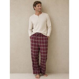Garnet Hill‎ Mens Plaid Flannel Pajama Pants Burgundy Tan Cotton Sleepwear Large